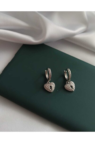 Simge Gümüş Zircon Stone Heart Earrings