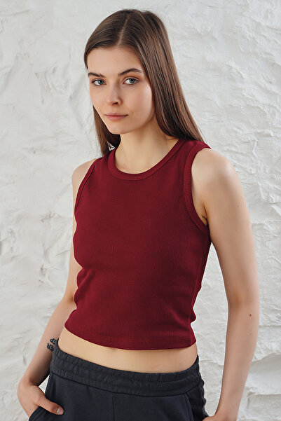 segrock المرأة الرسن الرقبة مضلع بروتيل المحاصيل بلوزة بورجوندي