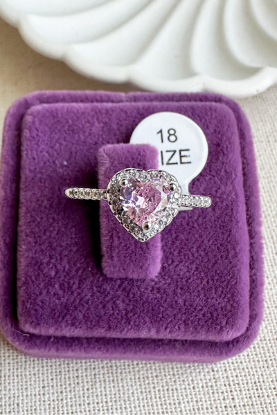 MODA Caprea Steel Heart Pink Single Stone Women's Ring Women's Silver Color Ring