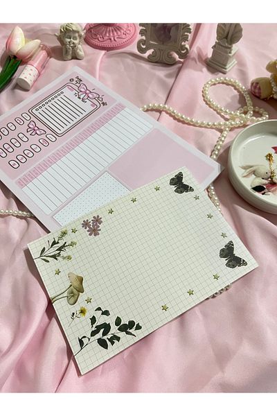 merccuri crafts Set of 2 glue a4-a5 notepad planner notebook coquette & cottagecore checkered