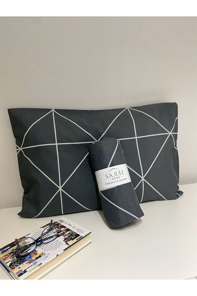 Sares Home Geometric Pattern Smoked Baklava Oversize Elastic Sheet Set