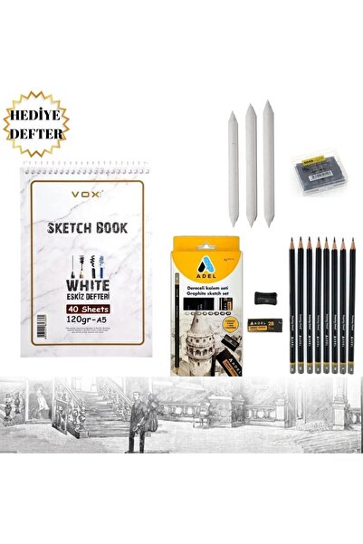 Art Tone Eskiz Seti Karakalem Çizim Seti Vox A5 Çizim Defteri 120gr Adel Dere...