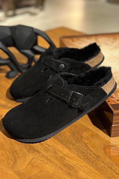 Uniqueqoop Γνήσιες γούνινες παντόφλες Oslo Cork Sole Suede