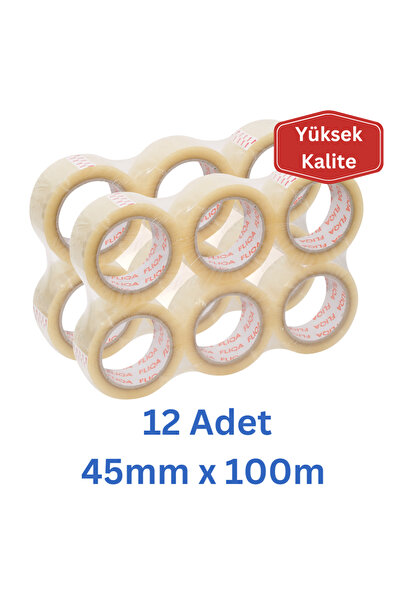 FLIQA 2021 Yüksek Kalite Koli Bantı Şeffaf - 45mm X 100m - 12 Adet