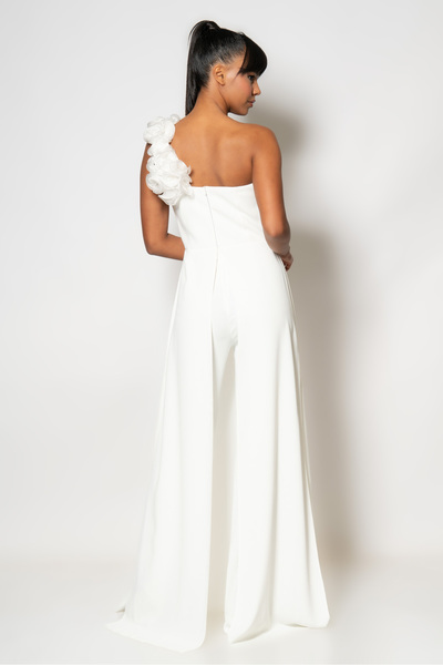 RENGIN Göğüsten omzuna bibilalı fırfırlı abiye tulum