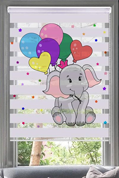 Lotus Sevimli Fil Baskılı Zebra Perde -bebek Odası- Çocuk Odası - Prensesfil
