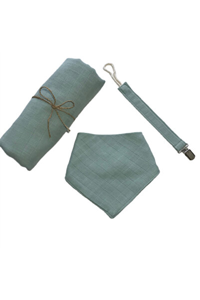 Hubb قماط قماش موسلين أخضر نعناعي - مريلة لعاب - حزام مصاصة عضوي