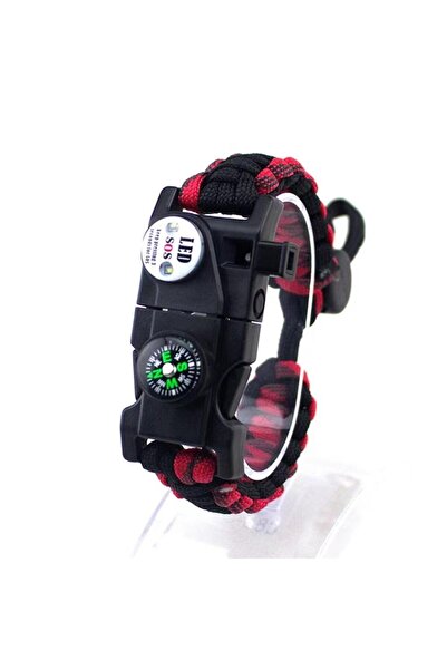 Genel Markalar Paracord Kamp Bileklik Hayatta Kalma Bilekliği Bordo-Siyah slv...