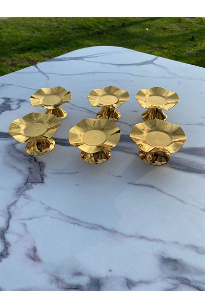 Aslı Hediyelik 6-Piece Wave Pattern Gold Coffee Side Turkish Delight Bowl, Macaron Bowl, Sugar Bowl, Presentation, Coffee, Graffiti, Coffee Presentation