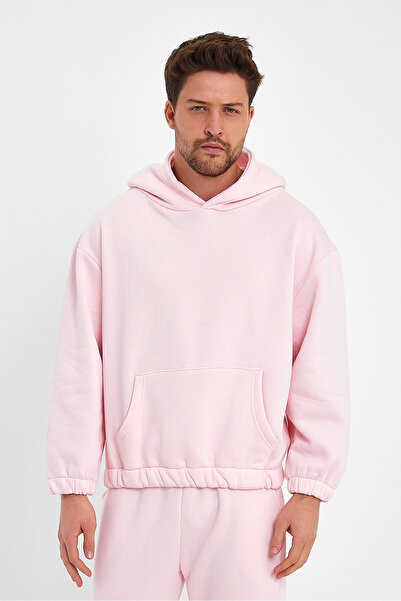 kef clothing Unisex Pembe Sweatshirt Lastikli Oversize Üst Sweat