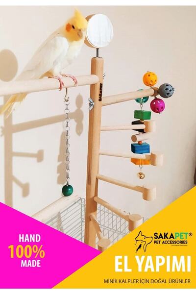 SAKAPET Parrot Cage - Giant Perch, Double Mirror Stress Collective Play Track