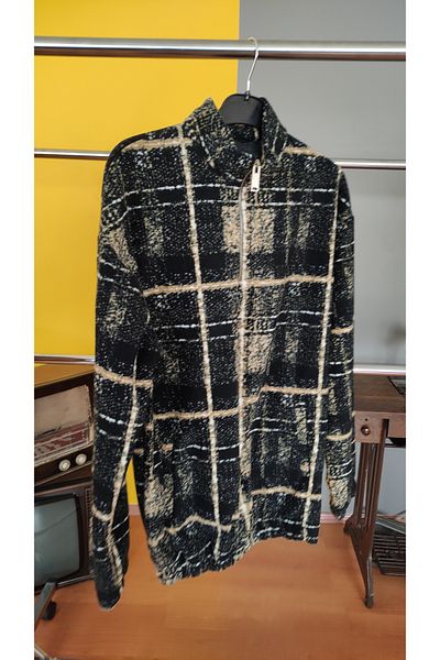 DESEO BOUTIQUE Men's black-brown patterned fleece sweatshirt with zipper detail and stylish collar