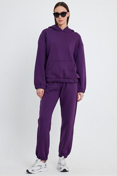 kef clothing Unisex Purple Hooded Elastic Sleeve-Leg Oversize Sweat Top and Bottom Set
