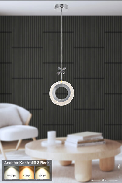 Avizemoda Ribera Tekli Ledli Modern Lüks Sarkıt Avize (3 RENK LED; SARI - BEY...