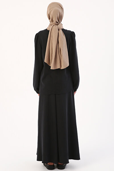 ALLDAY Schwarze Halskette, geraffte Ärmel, bequemer Rockanzug