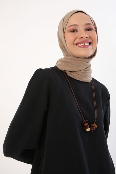 ALLDAY Fekete nyaklánc, összehúzott ujjú, kényelmes szoknyaruha