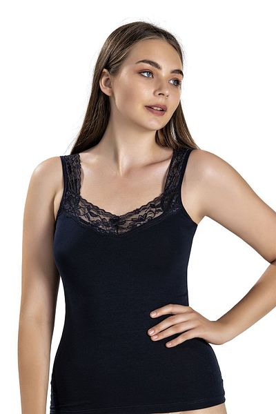 Jiber 522 Women's Cotton Lycra Lace V-Neck Wide Strap Undershirt