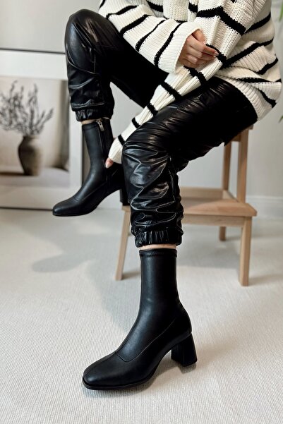 POLKA STORE Γυναικείες μπότες Harmony Stretch με μεσαίο τακούνι με φερμουάρ Blunt Toe