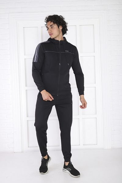 NEED LİFE Men's Black Casual Zippered Diving Fabric Tracksuit Set