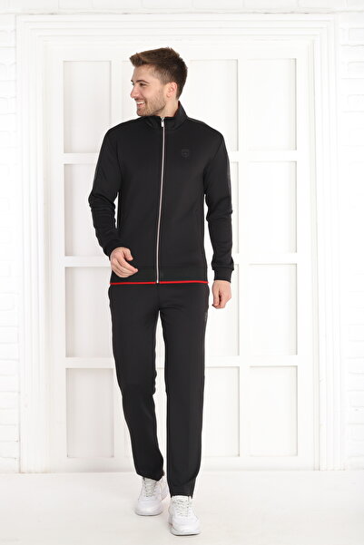NEED LİFE Men's Black Scuba Fabric Tracksuit Set