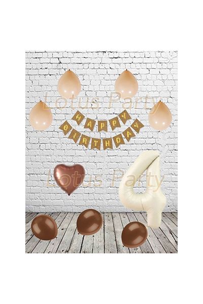 LOTUS PARTY Σετ μπαλονιών Mini Bohemian Pinteres 4 ετών - Κρεμ Χρώμα Αριθμός Μπαλόνι Καφέ Καρδιά Φύλλο Μπαλόνι Kraft Happy