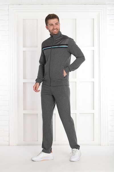 NEED LİFE Men's Gray Waffle Fabric Zippered Regular- Lower-Upper Tracksuit Set
