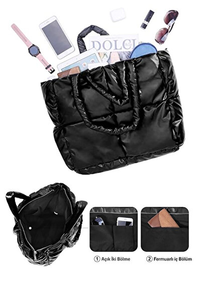 Woys Bags Geantă de umăr pentru femei Puf gonflabil matlasat negru