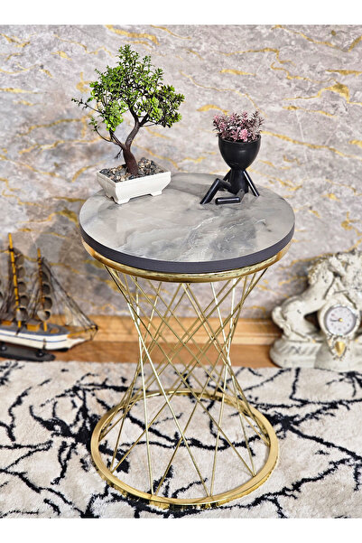 ZAFİR Gold Kaplama Pota Sehpa - Sehpa - Ahşap Sehpa - Metal Sehpa - Sunta Seh...