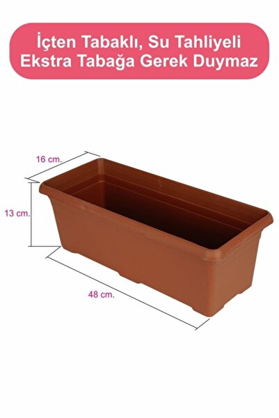 bimbambom Nergiz Balkon Saksı 50 Cm, 3 Adet Bahçe Balkon Saksı Kahverengi (3 ADET)