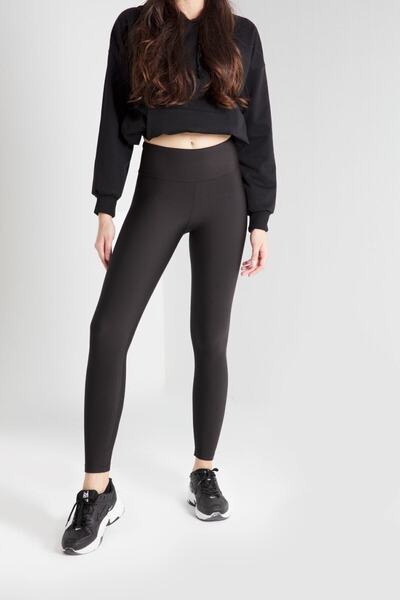 tytbtkcom Lemis - Içi Polarlı Kumaş Düz 7/8 Boy Siyah Tayt - 20031