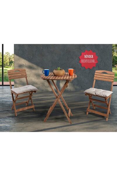 BarışAhşap Balkon-bahçe-mutfak 3’lü Yuvarlak Bistro Seti Hediye Minderli