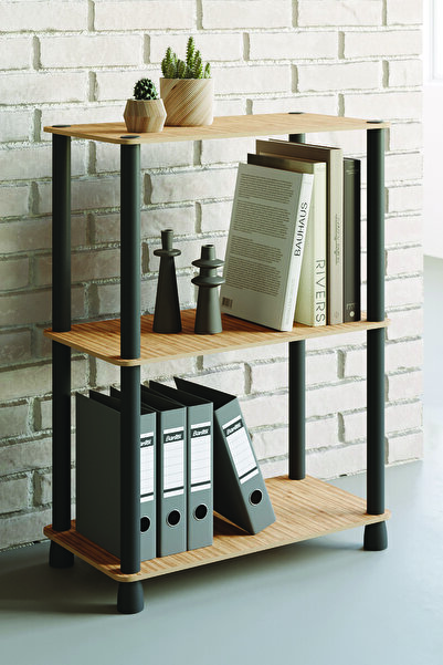 ATA HOME Çok Amaçlı 2 Raflı Ahşap Bambu Desen Modern Dekoratif Kitaplık Dosya Ev Ofis Rafı