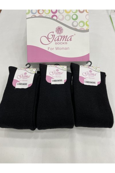 Gama Çorap 3 Pieces Genuine Lamb Wool Long Over-the-Knee Thick Winter Women's Mother Socks