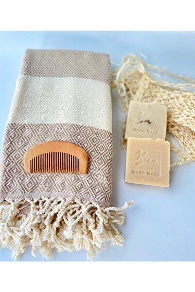 BNSP Banyo-hamam Seti %100pamuk Peştemal Doğal Lavanta Keçisütü Sabunu Örme K...