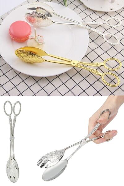 BİTERSE Retro Model Presentation Spoon Salad Spoon Cake Spoon and Serving Set - 2 Pieces