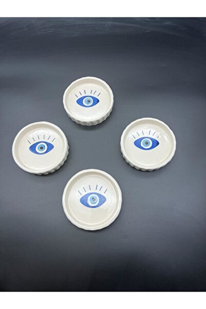 MeGgDecor 4-Piece Evil Eye Serrated Sauce Bowl Turkish Delight Bowl Jam Bowl Snack Bowl