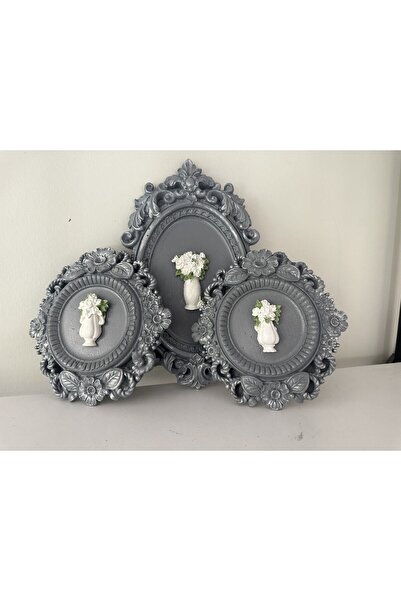 busraconcept Çiçekli çerçeveli 3 lü tablo set