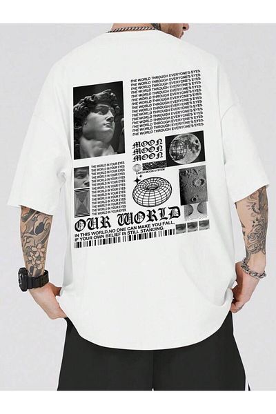 AFROGİYİM Ανδρικό μπλουζάκι Our World In Your Eyes με στάμπα Oversize