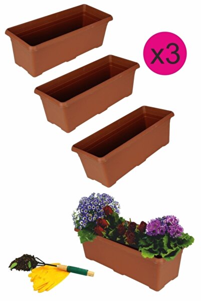 bimbambom Nergiz Balkon Saksı 50 Cm, 3 Adet Bahçe Balkon Saksı Kahverengi (3 ...