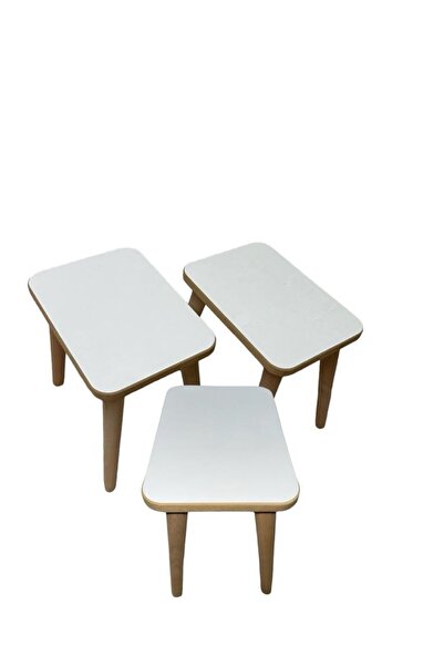 varje 3 Adet Ahşap Dikdörtgen Tabure 29x21