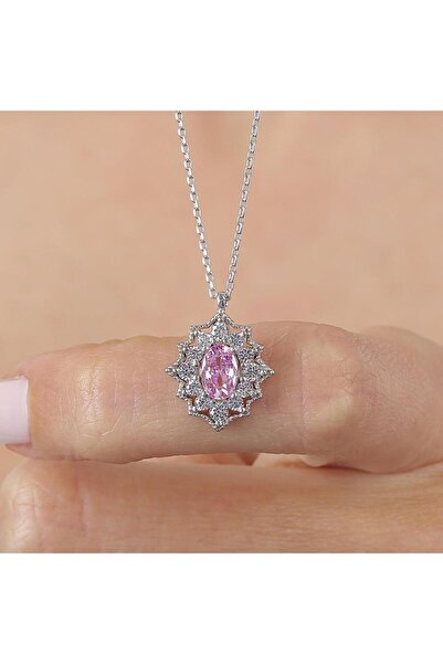 Mia Vento Pink Taşlı Bohem Güzellik Vintage Gümüş Kolye