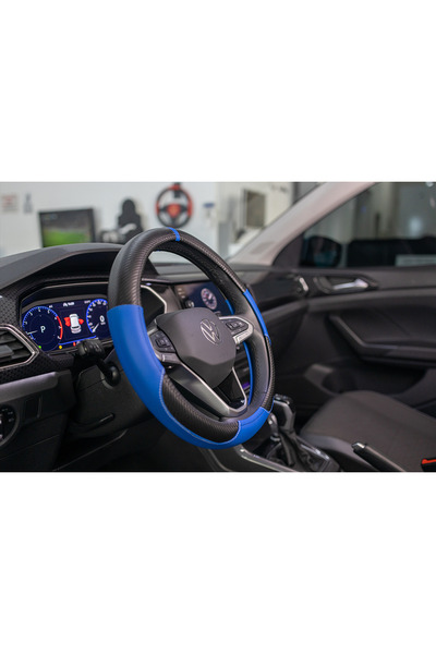 PlusOto Nissan Micra Uyumlu Karbon Direksiyon Kılıfı (SİYAH MAVİ)