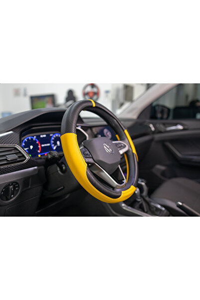 PlusOto Fiat / Tofaş Şahin Uyumlu Karbon Direksiyon Kılıfı (SİYAH SARI)