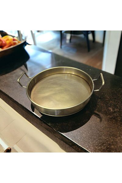 LUCKYHOMES Gold Plated Round Tray 34 Cm