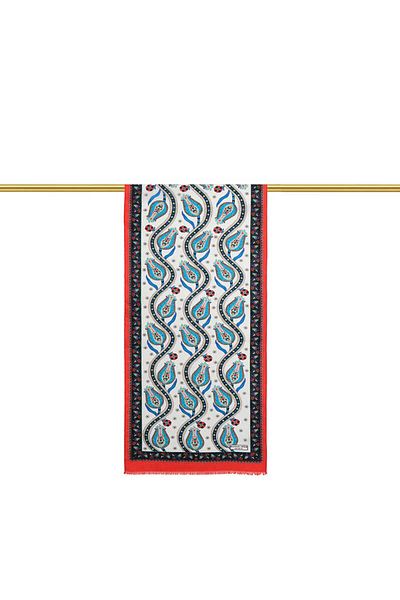 Bursa İpek Red Black Row Tulip Voile Silk Scarf