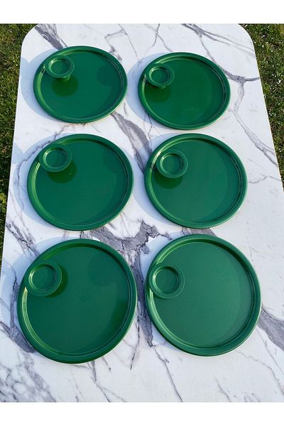 Aslı Hediyelik 2 Model 6-Piece Green Round Tray and 6-Piece Green Macaron Bowl Coffee and Pastry Serving Presentation Tray