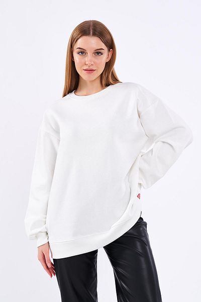 mmetalic Ecru Women's Cotton Oversize Basic Crew Neck Sweatshirt