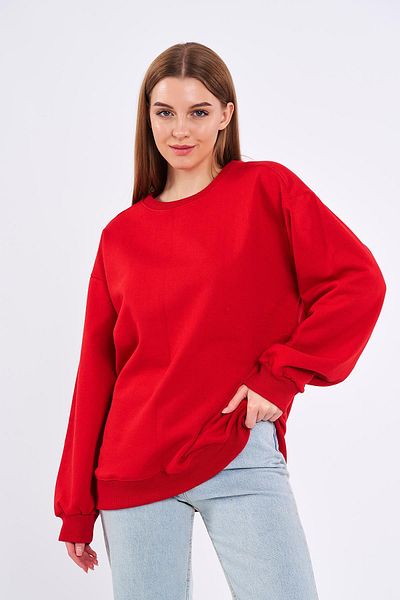 mmetalic Hanorac de damă roșu din bumbac oversize de bază cu gât crew