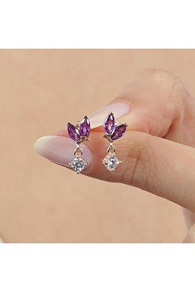 Mia Vento Ametist Taşlı Işıltı Tomurcuğu Rose Renk Gümüş Küpe