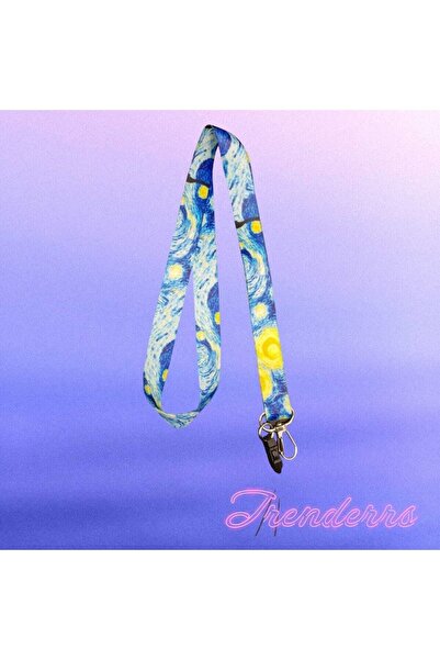 Trenderrs Breloc cu model de noapte înstelată Van Gogh și insignă de identita...